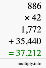How to calculate 886 times 42 using long multiplication