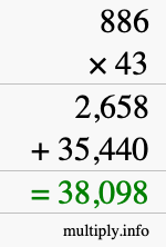 How to calculate 886 times 43 using long multiplication