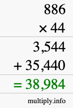 How to calculate 886 times 44 using long multiplication