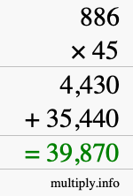 How to calculate 886 times 45 using long multiplication