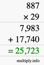 How to calculate 887 times 29 using long multiplication