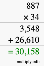 How to calculate 887 times 34 using long multiplication
