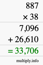 How to calculate 887 times 38 using long multiplication