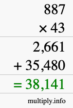How to calculate 887 times 43 using long multiplication