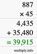 How to calculate 887 times 45 using long multiplication