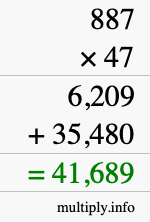 How to calculate 887 times 47 using long multiplication