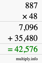 How to calculate 887 times 48 using long multiplication