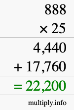 How to calculate 888 times 25 using long multiplication