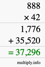 How to calculate 888 times 42 using long multiplication