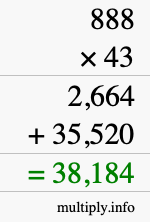 How to calculate 888 times 43 using long multiplication