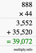 How to calculate 888 times 44 using long multiplication