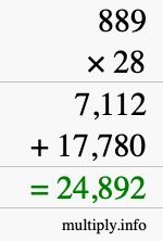 How to calculate 889 times 28 using long multiplication