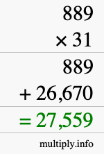 How to calculate 889 times 31 using long multiplication
