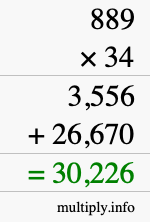 How to calculate 889 times 34 using long multiplication