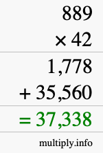 How to calculate 889 times 42 using long multiplication