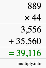 How to calculate 889 times 44 using long multiplication