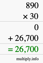 How to calculate 890 times 30 using long multiplication