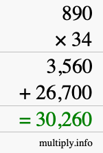How to calculate 890 times 34 using long multiplication