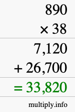 How to calculate 890 times 38 using long multiplication