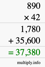 How to calculate 890 times 42 using long multiplication
