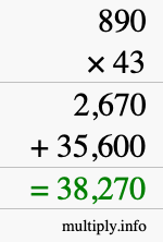 How to calculate 890 times 43 using long multiplication