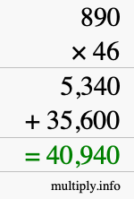 How to calculate 890 times 46 using long multiplication