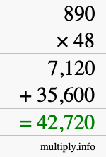 How to calculate 890 times 48 using long multiplication
