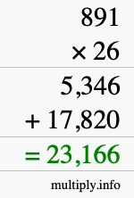 How to calculate 891 times 26 using long multiplication