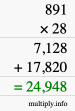 How to calculate 891 times 28 using long multiplication