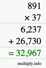 How to calculate 891 times 37 using long multiplication