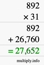 How to calculate 892 times 31 using long multiplication