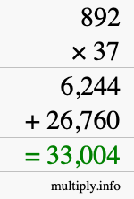 How to calculate 892 times 37 using long multiplication