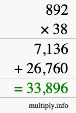 How to calculate 892 times 38 using long multiplication