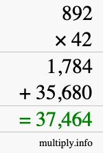 How to calculate 892 times 42 using long multiplication