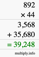 How to calculate 892 times 44 using long multiplication