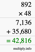 How to calculate 892 times 48 using long multiplication