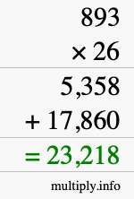 How to calculate 893 times 26 using long multiplication