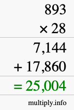 How to calculate 893 times 28 using long multiplication