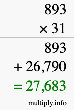 How to calculate 893 times 31 using long multiplication