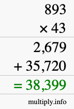 How to calculate 893 times 43 using long multiplication