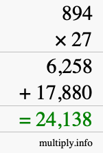 How to calculate 894 times 27 using long multiplication How to calculate 894 times 27 using long multiplication