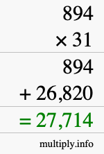 How to calculate 894 times 31 using long multiplication