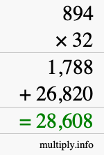 How to calculate 894 times 32 using long multiplication How to calculate 894 times 32 using long multiplication