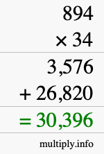 How to calculate 894 times 34 using long multiplication