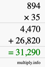How to calculate 894 times 35 using long multiplication