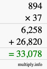 How to calculate 894 times 37 using long multiplication