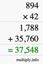 How to calculate 894 times 42 using long multiplication