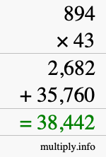 How to calculate 894 times 43 using long multiplication