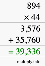 How to calculate 894 times 44 using long multiplication
