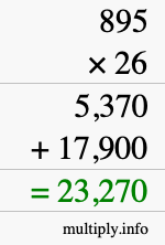 How to calculate 895 times 26 using long multiplication